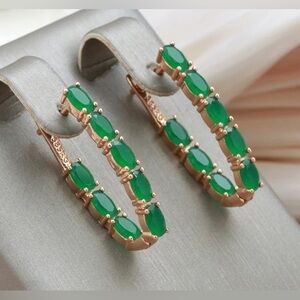 Rose Gold Plated Green Cubic Zirconia Hoop Earrings